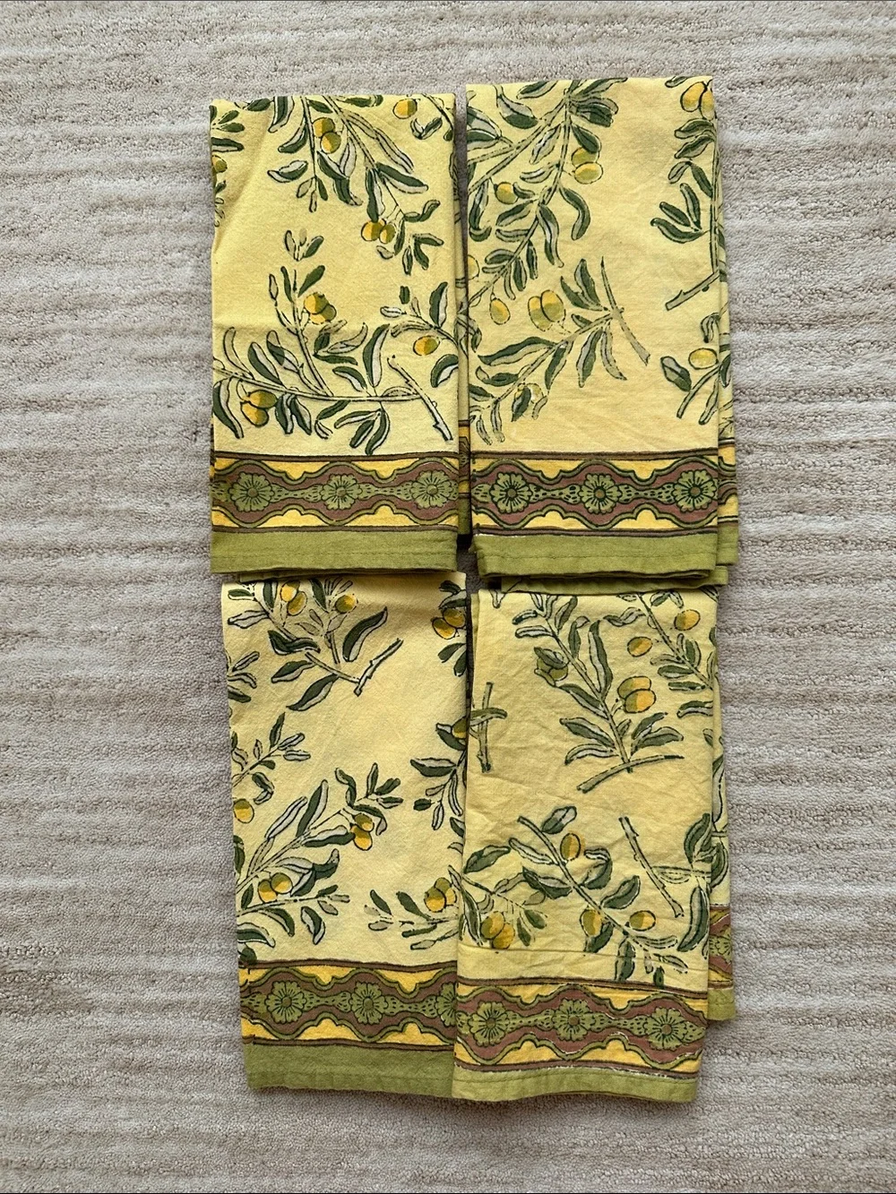 Set of 4 Couleur Nature Olive Tree Napkins Yellow/Green Designed by Bruno Lamy
